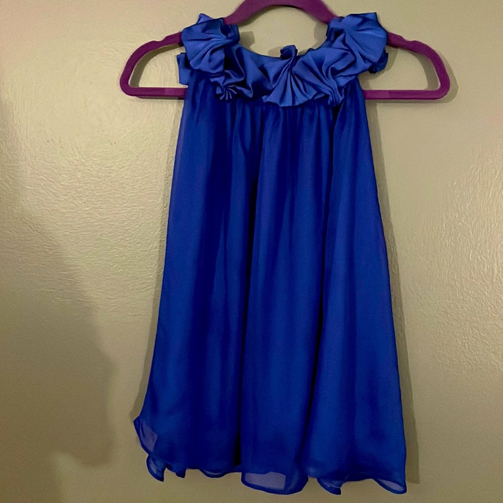 Cobalt Blue Ruffle Neckline Sleeveless Halter Top